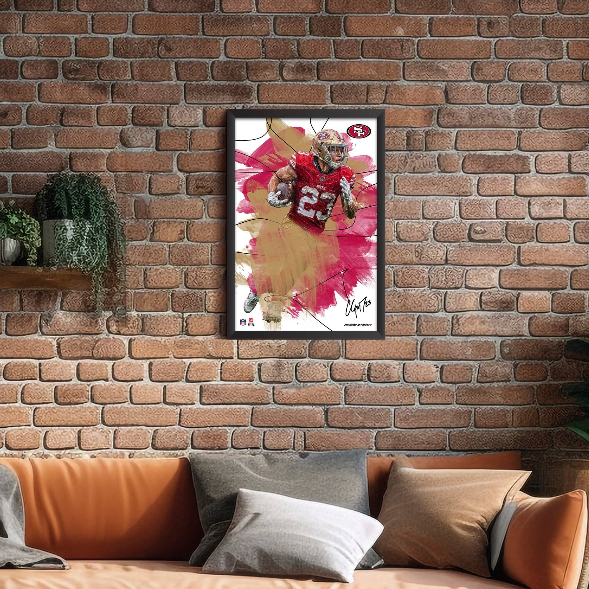 Alt View 1. Sporticulture - Christian McCaffrey San Francisco 49ers 27" x 39" Brush Stroke Player Framed Art Print - Multicolor.