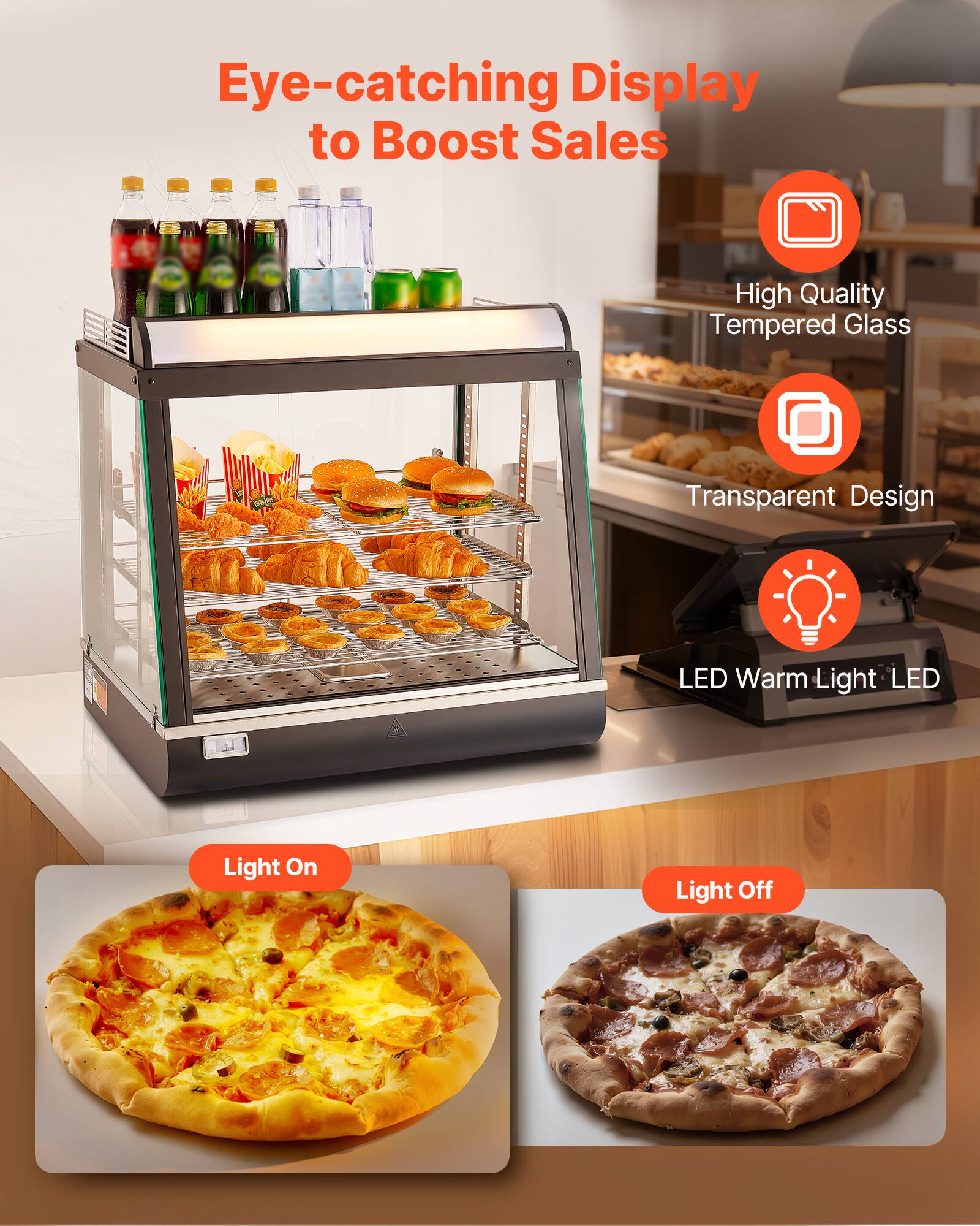 Eye-catching Display to Boost Sales

- High Quality Tempered Glass
- Transparent Design
- LED Warm Light
- Light On
- Light Off