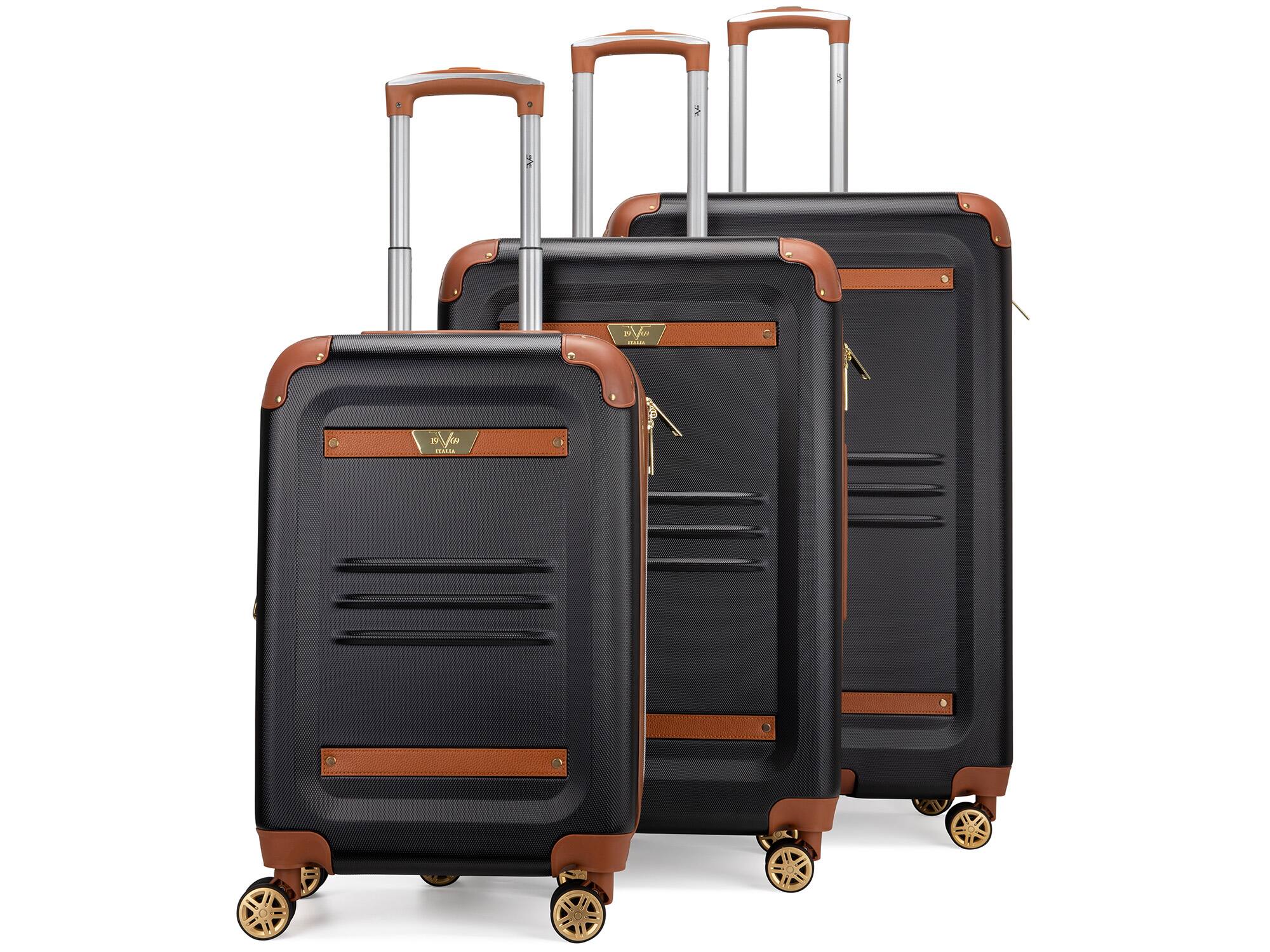 Angle. 19v69 ITALIA - 19V69 ITALIA Vintage 3 Piece Expandable Retro Spinner Luggage Set - Black - Black.