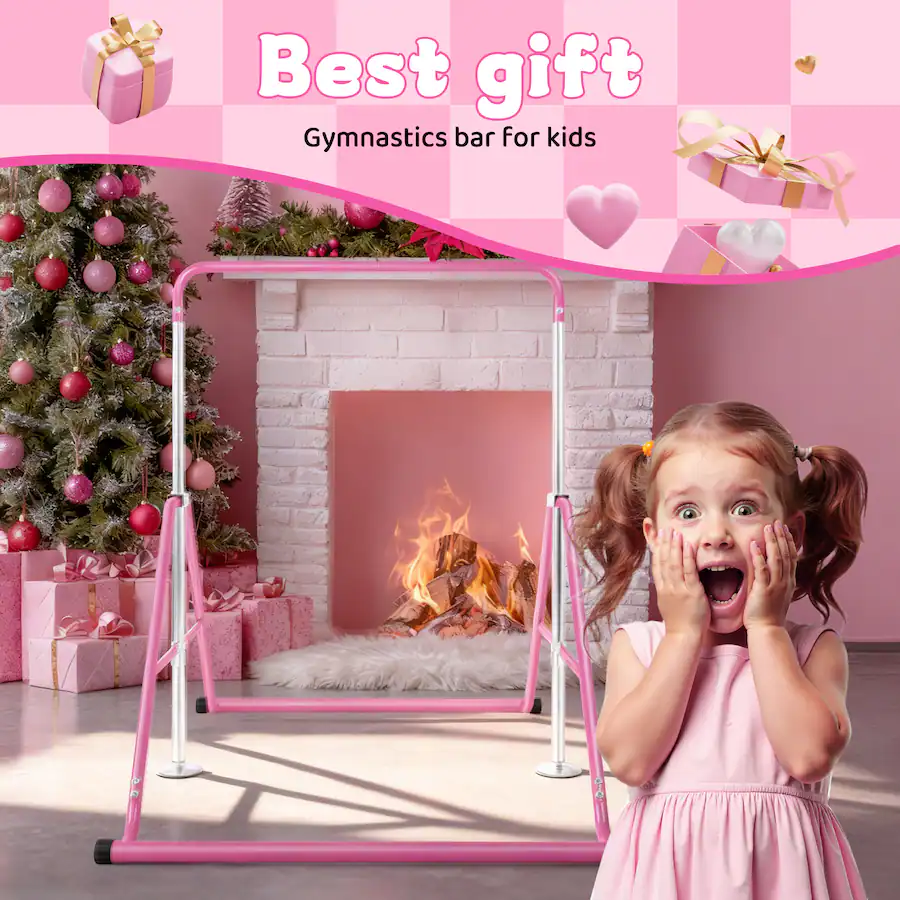 Pink Buildin Collapse Brick Attic Gymnastics Bar for Kids Height Adjustable Horizontal Bar ...