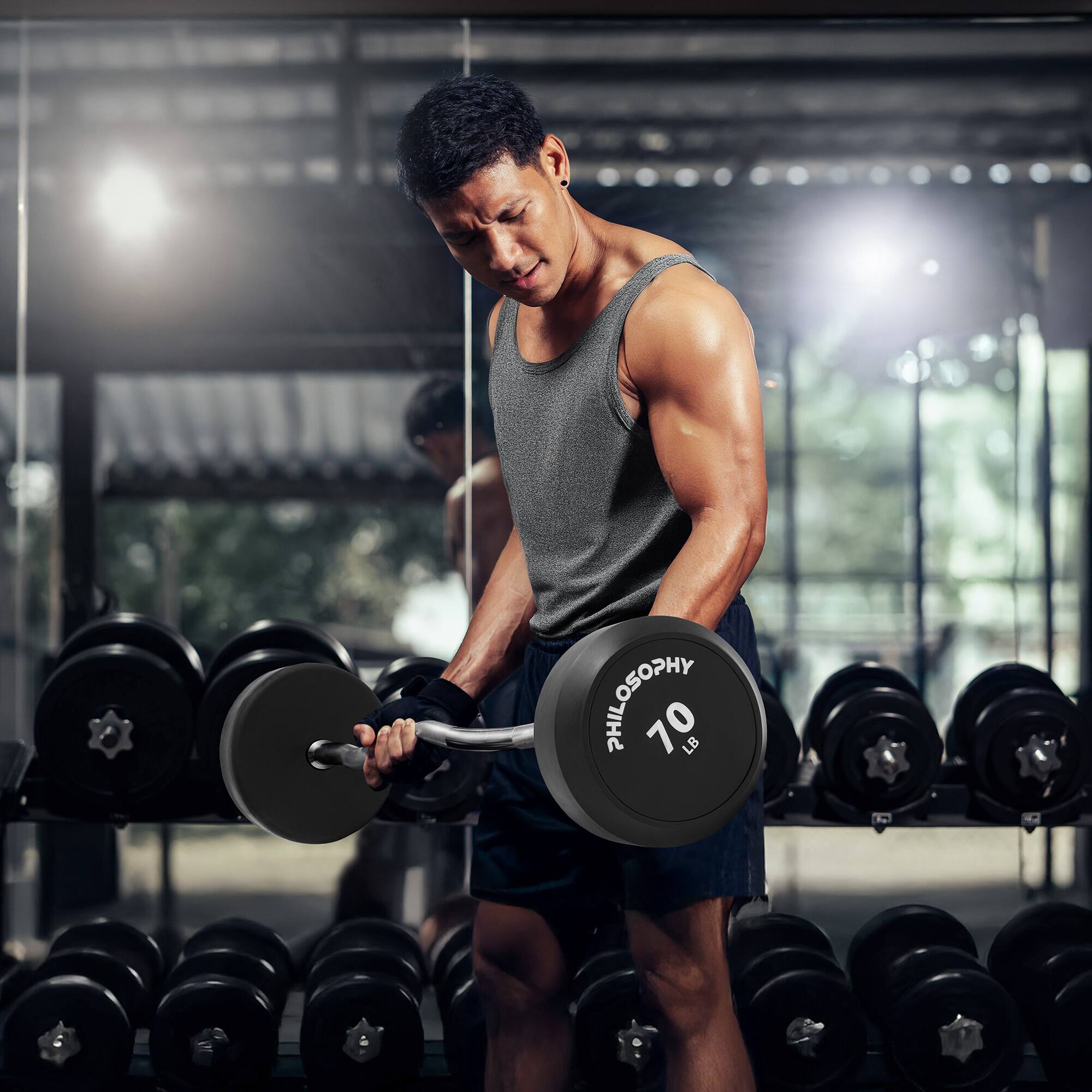 Alt View 5. Philosophy Gym - Rubber Fixed Barbell - Pre-Loaded Weight EZ Curl Bar for Weightlifting - Black.