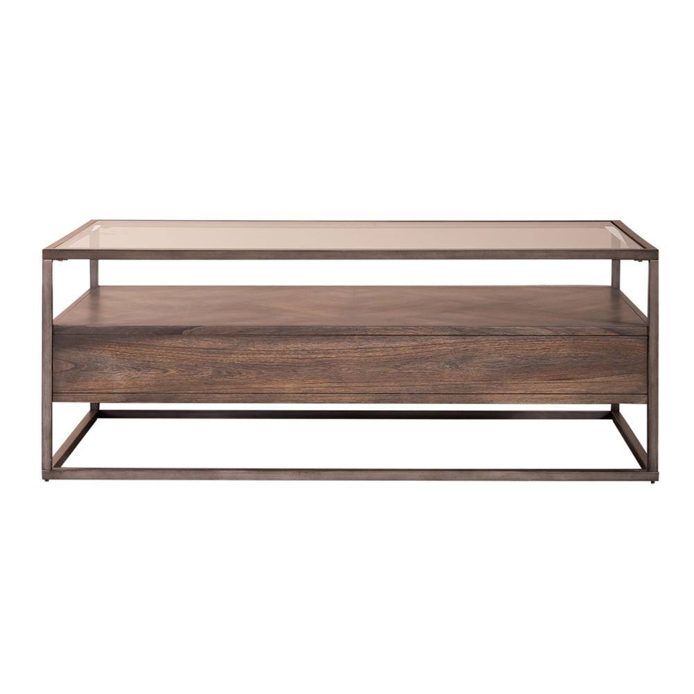 Left. Liberty Furniture Industries - Jamestown Rectangular Cocktail Table in Tobacco - Brown.