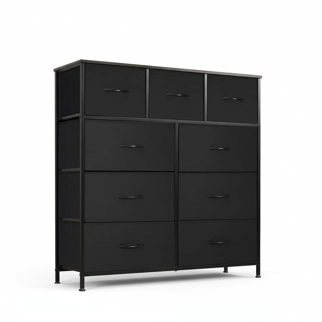 AOITUN - 9 Drawer Dresser for Bedroom with Metal Frame - Fabric Storage Tower for Closet and Dormitory - Black