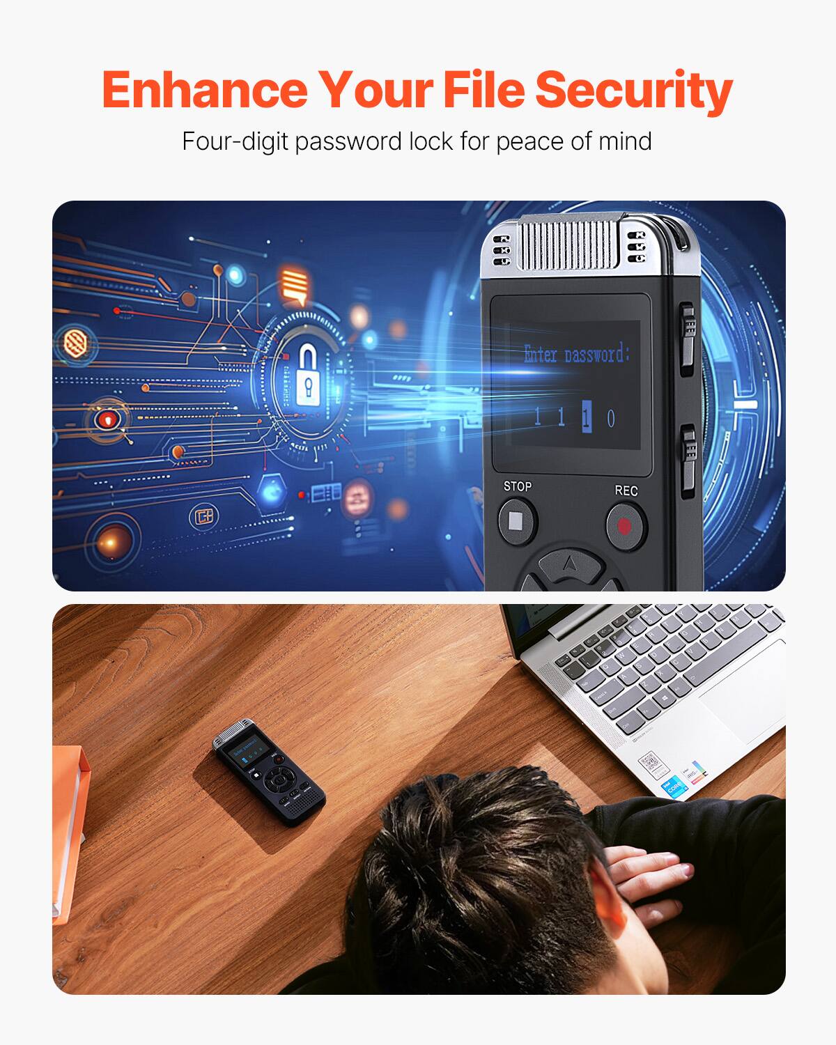 VEVOR Digital Voice Recorder, 128GB, Voice Activated