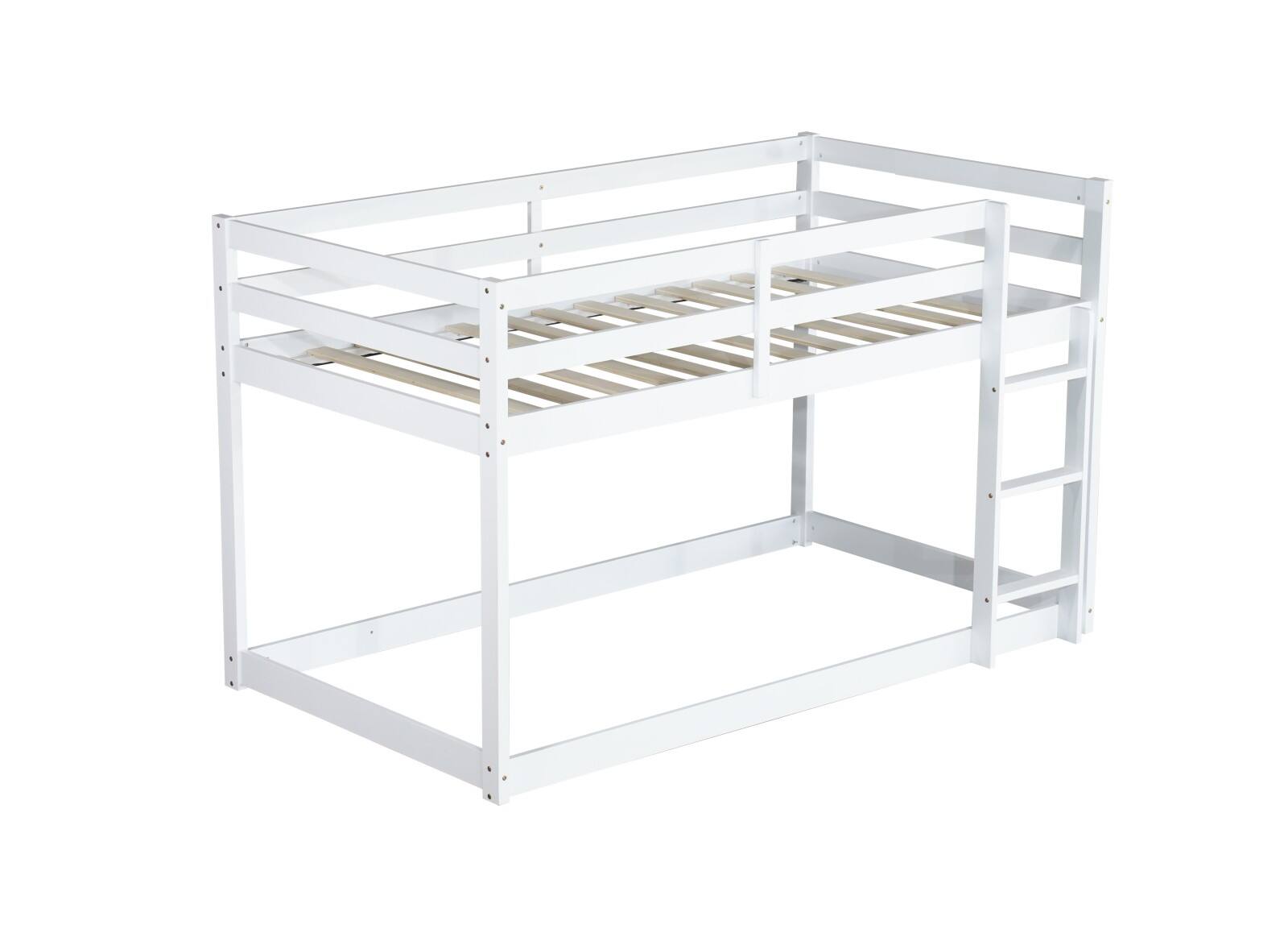 Alt View 9. Ecooso - Solid Wooden, Solid Rubber Wooden Twin over Twin Floor Bunk Bed with Ladder, with Bed Platform of Strengthened Slats - White.