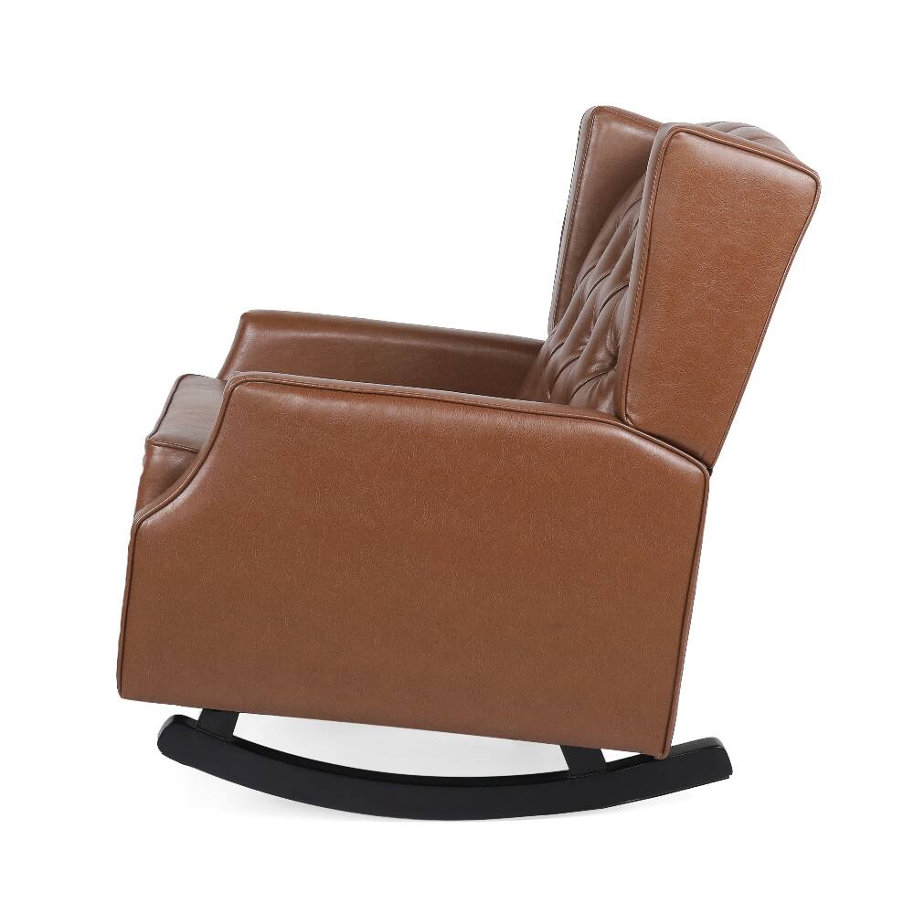 Alt View 4. Loheer - Loheer Rocking Chair Nursery Wingback Solid Wood Armchair - Cognac.