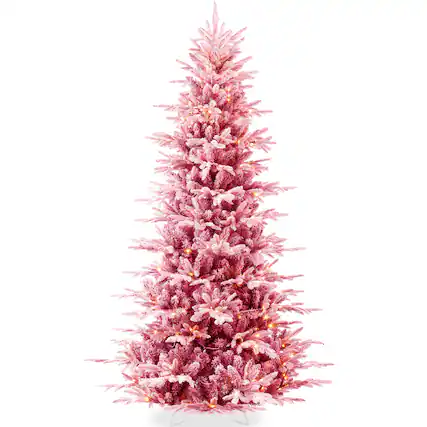 Front. Best Choice Products - Pre-Lit Flocked Artificial Aspen Noble Fir Christmas Tree w/ Metal Stand - Pink.