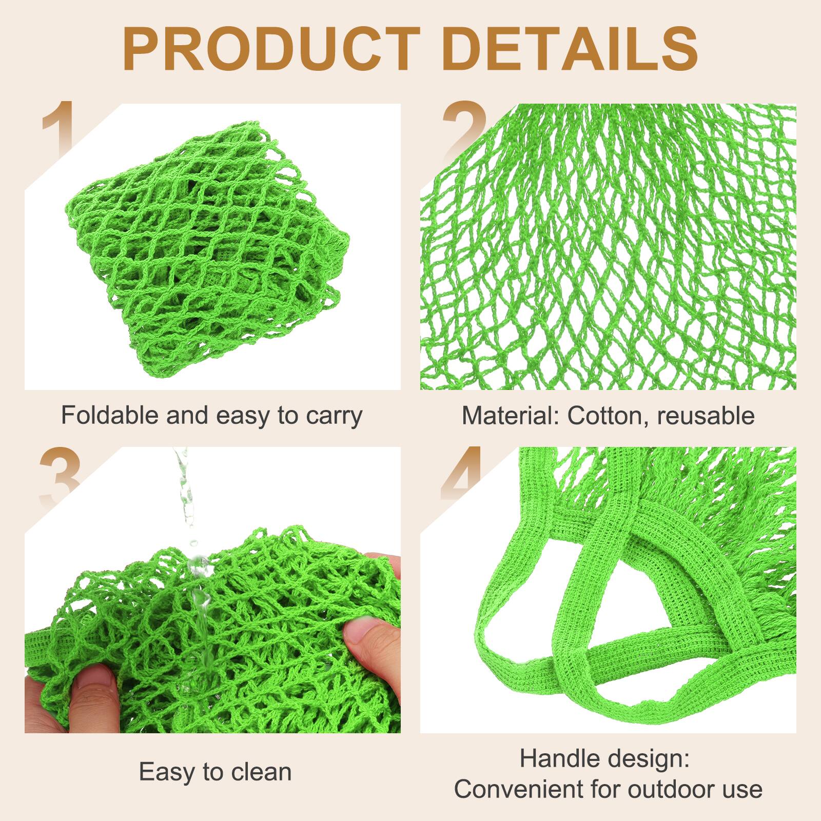 PRODUCT DETAILS

1. Foldable and easy to carry
2. Material: Cotton, reusable
3. Easy to clean
4. Handle design: Convenient for outdoor use