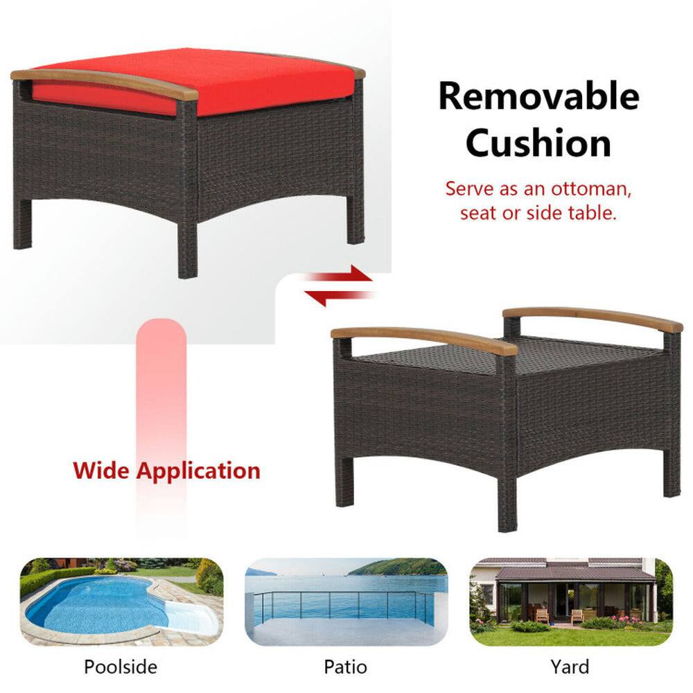 Removable Cushion  
Serve as an ottoman, seat or side table.  

Wide Application  
Poolside  
Patio  
Yard