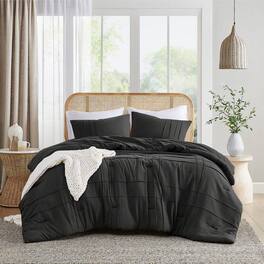 Hivvago - Twin/Twin XL Pre-Washed Pleated Microfiber Comforter Set - Black