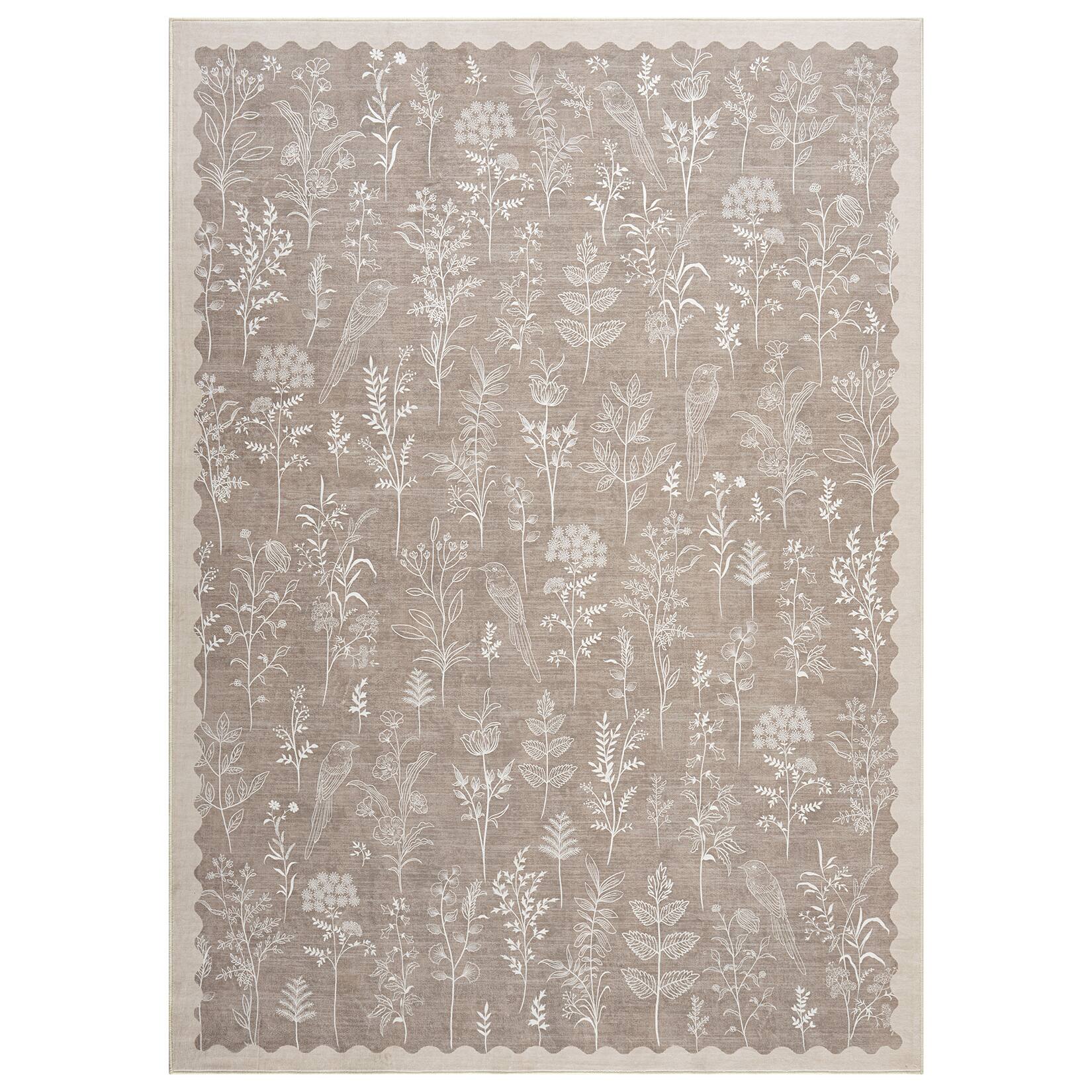 Front. GAOMON - Pastoral Botanical Area Rug Non Slip Foldable Vacuum Clean Non Shedding Floor Cover for Living Room Bedroom Hallway - Light Brown.