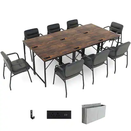 Front. Costway - Costway 32" Meeting Room Desk Set of 6 with Charging Station & Headphone Hook Metal Frame - Brown,Black.