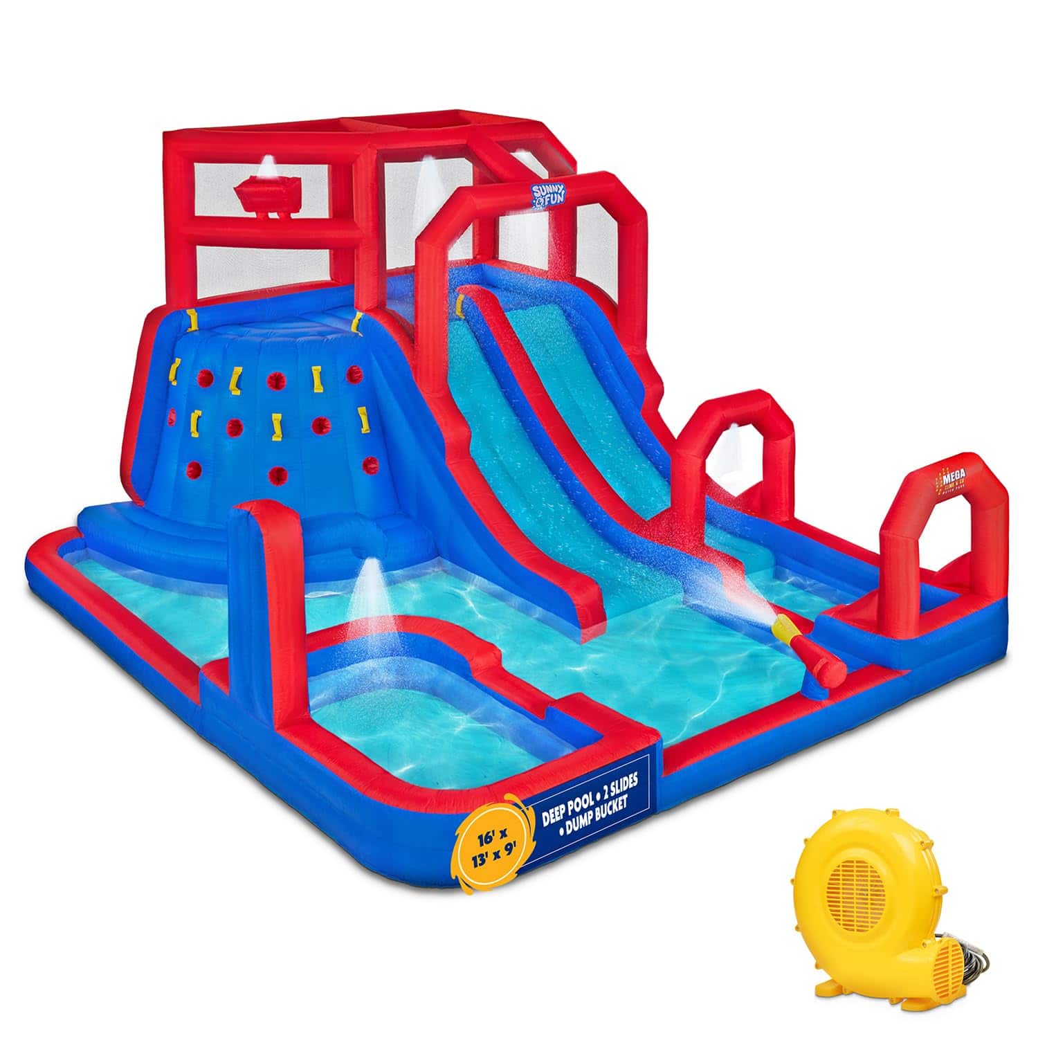 Sunny & Fun - Climb N’ Go Inflatable Water Slide Park with Climbing Wall & Pool