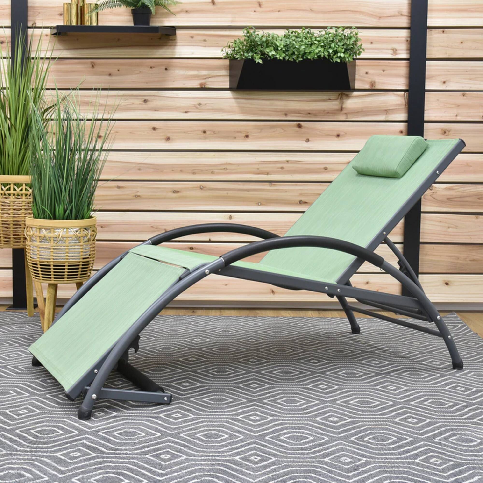 Alt View 7. Vivere - Vivere Aluminum Reclining Dockside Sun Lounger for Patio & Pool, Olive Green - Olive Grove.