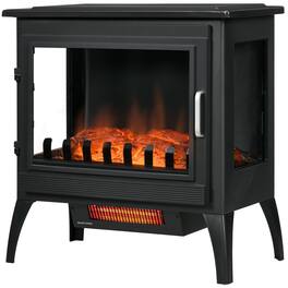 Ecooso - 24" Electric Fireplace Stove, Realistic Logs Flame, Adjustable Temperature, Overheat Protection, 1000W/1500W - Black