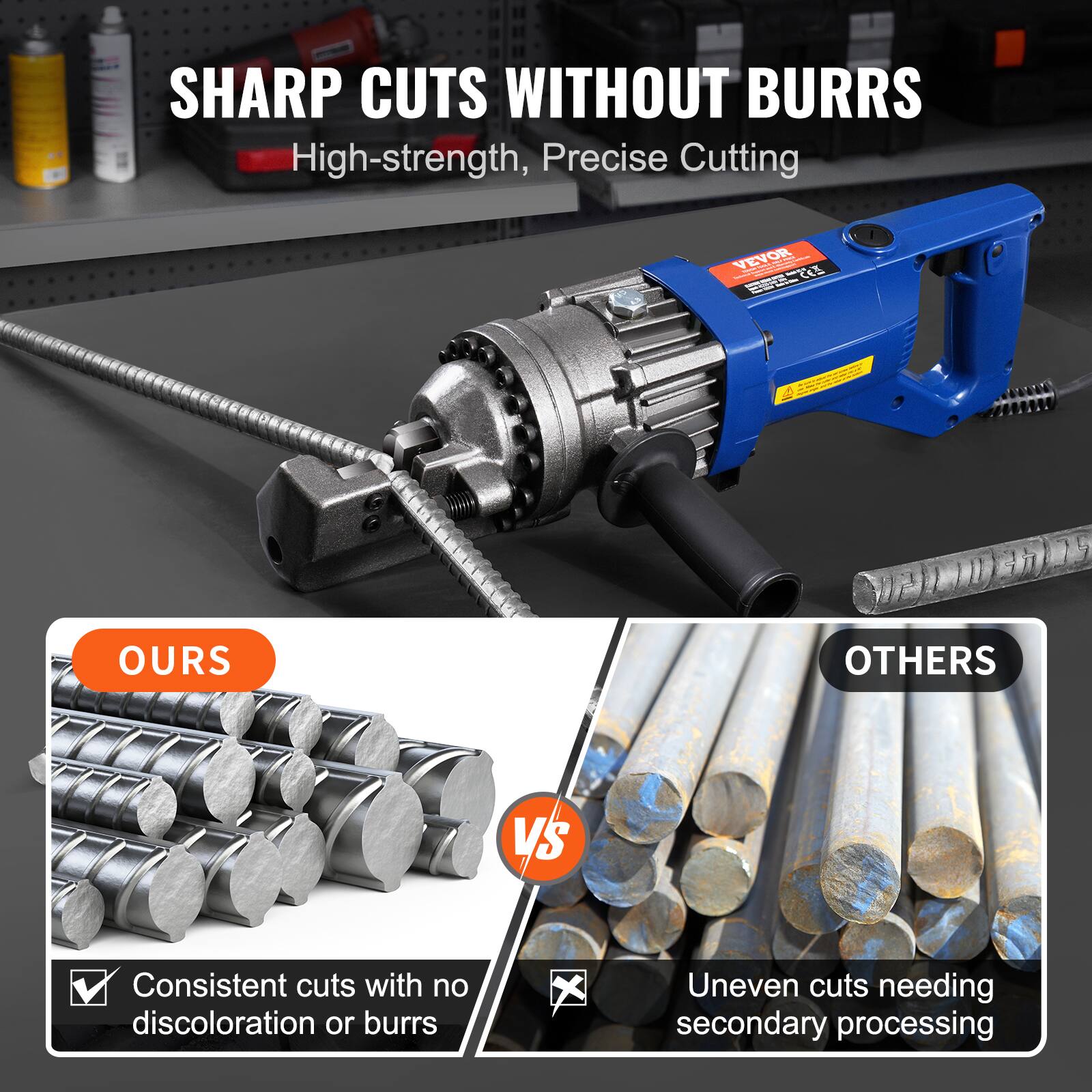 SHARP CUTS WITHOUT BURRS  
High-strength, Precise Cutting

OURS  
Consistent cuts with no discoloration or burrs

VS

OTHERS  
Uneven cuts needing secondary processing