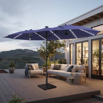 Alt View 7. Crestlive Products - Crestlive Products 15 x 9 FT Solar Light Double-Sided Patio Outdoor Umbrella Tilting Waterproof Metal Pole Base Included - navy blue.