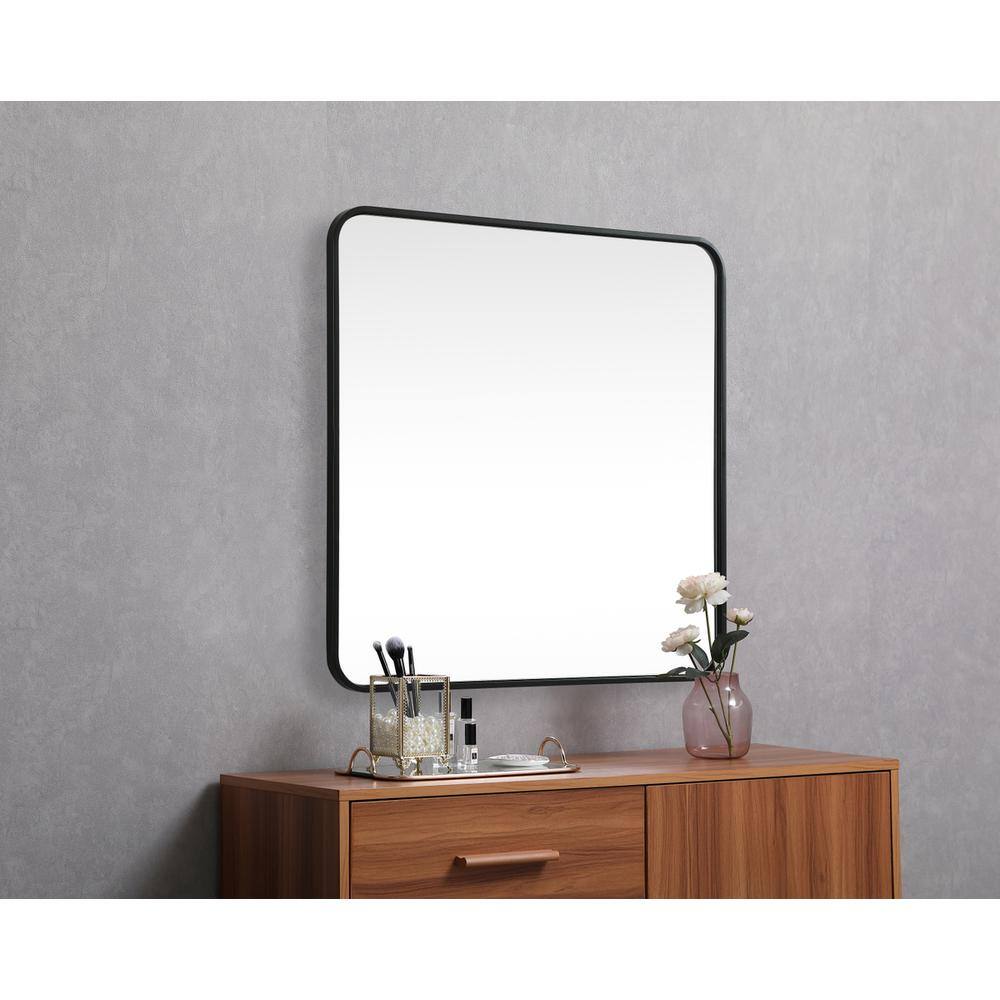 Alt View 2. Elegant Decor - Soft corner metal square mirror 30x30 inch in Black - Black.