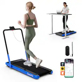 Costway - 3-in-1 Folding Treadmill with Smart Apps Remote Control LED Display and Speakers - Blue