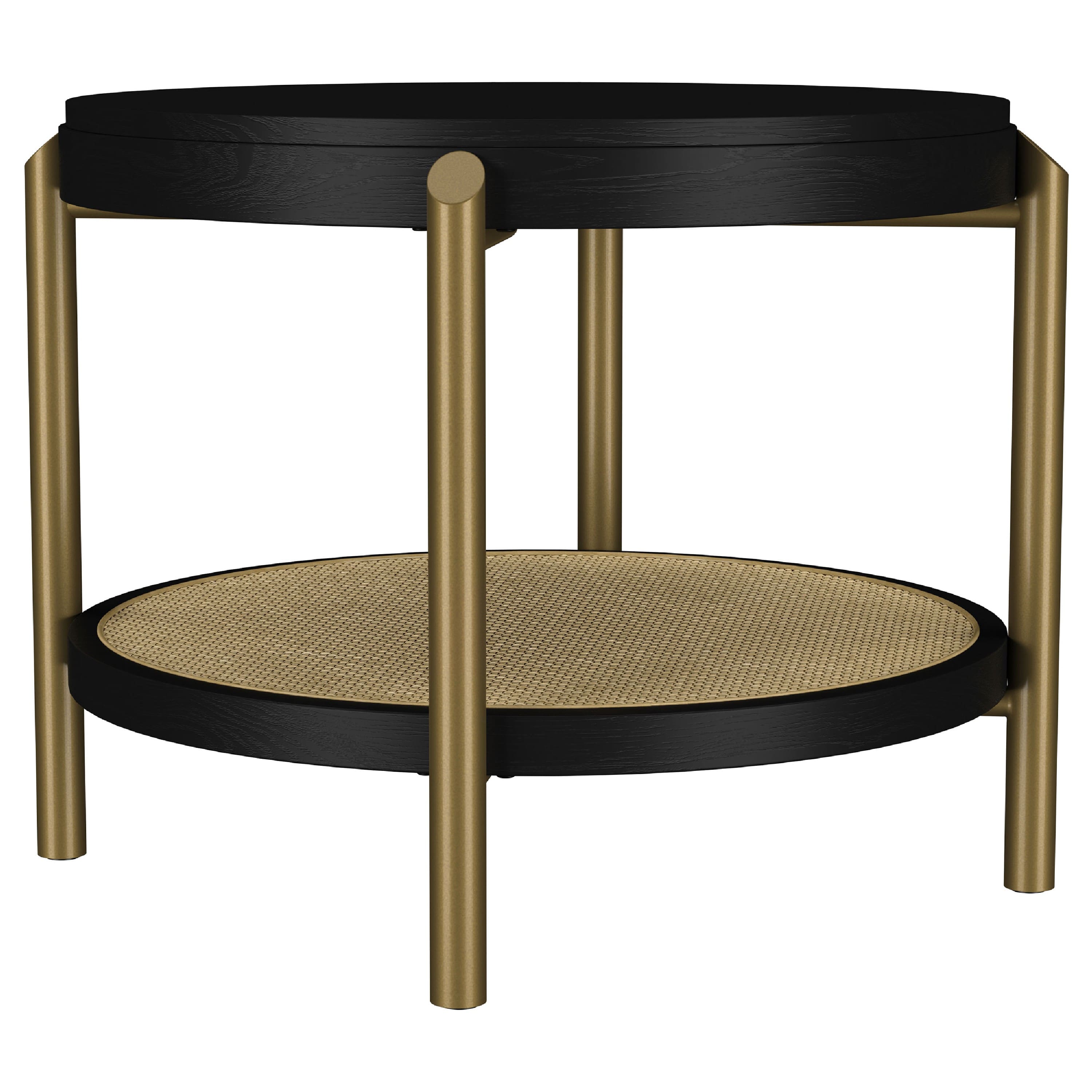 Manhattan Lane - Fij Side End Table with Rattan Shelf, Brass Metal, Wood 26 Inch - Black, Brass, Brown price history on PriceWatchPro