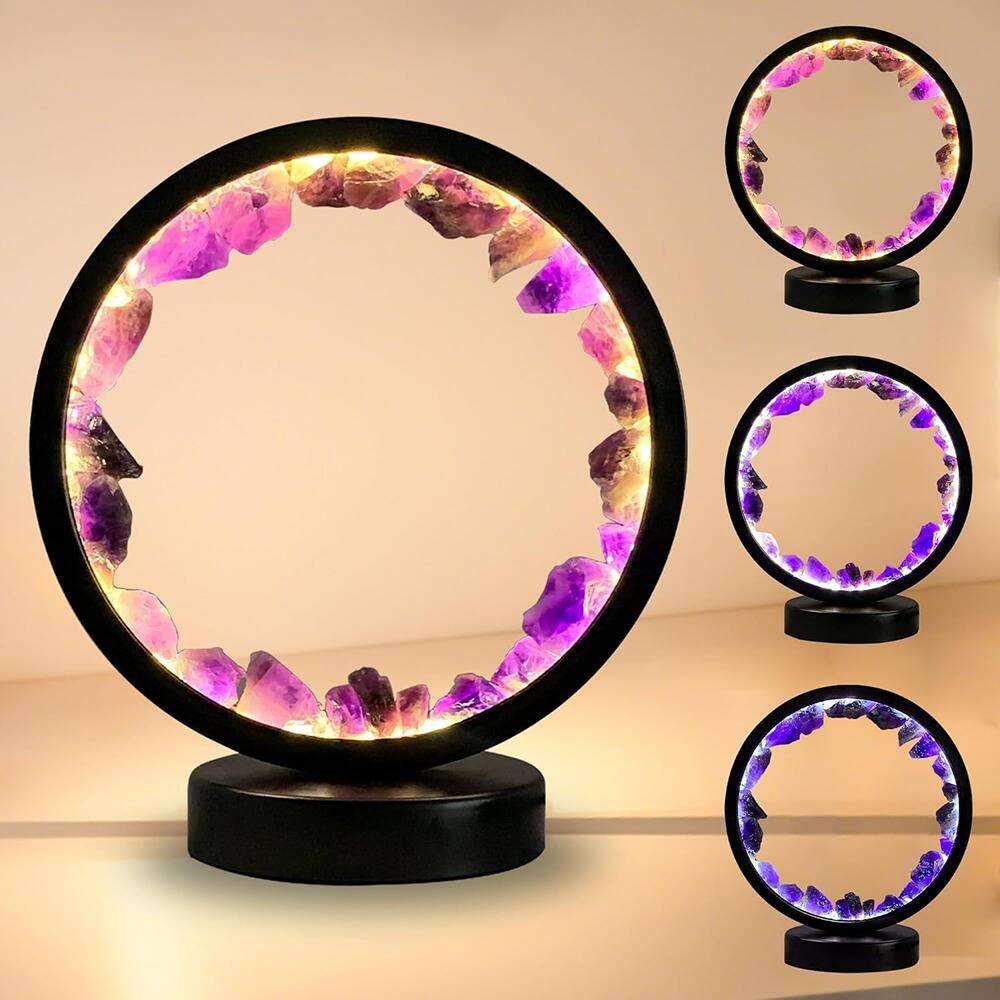 MOSZAR LLC - Amethyst Crystal Night Light – Natural Stone Lamp, 3-Color Dimming