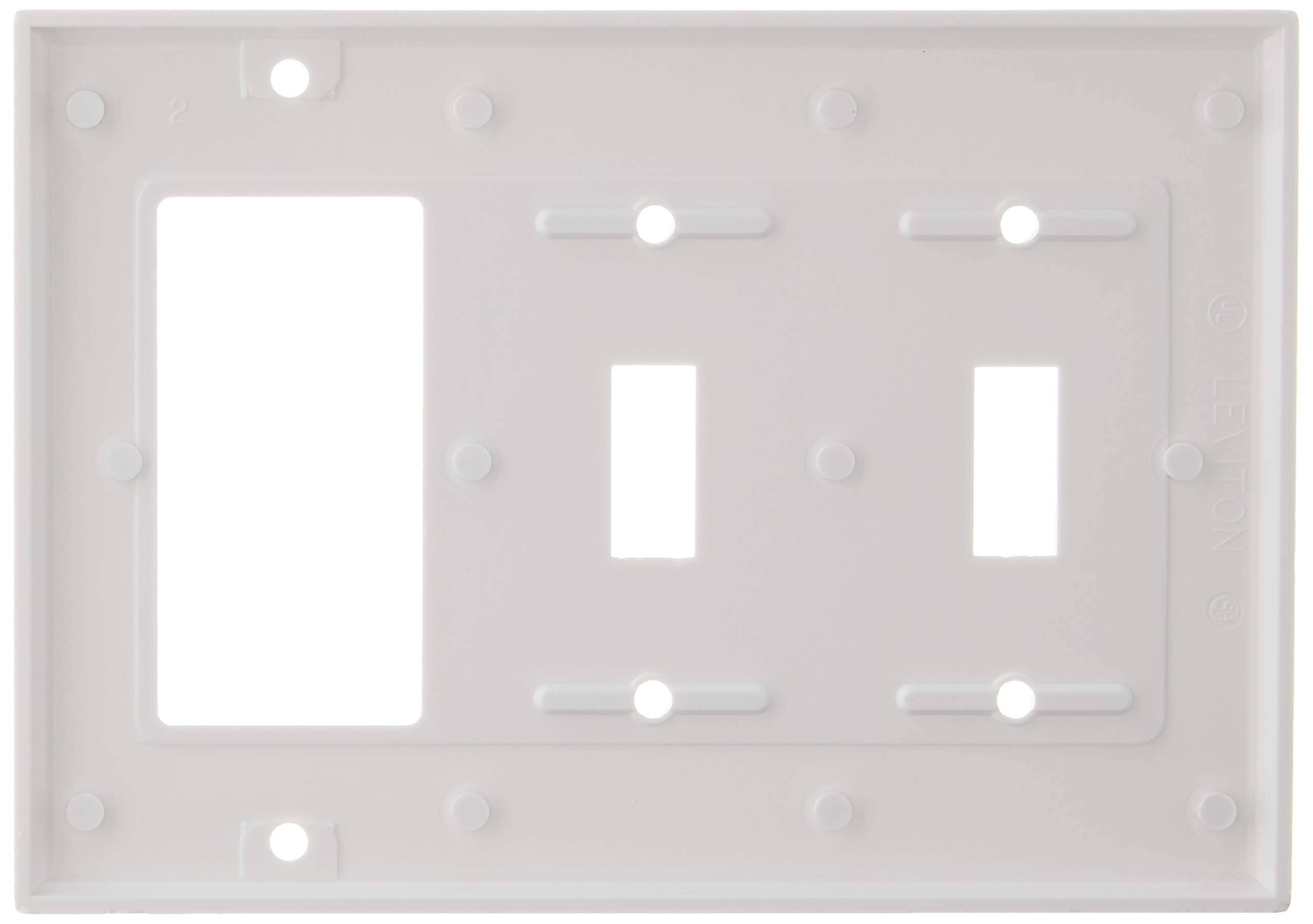 Left. Leviton - 2-Toggle 1-Decora/GFCI Combination Wallplate Model 80421 - White.