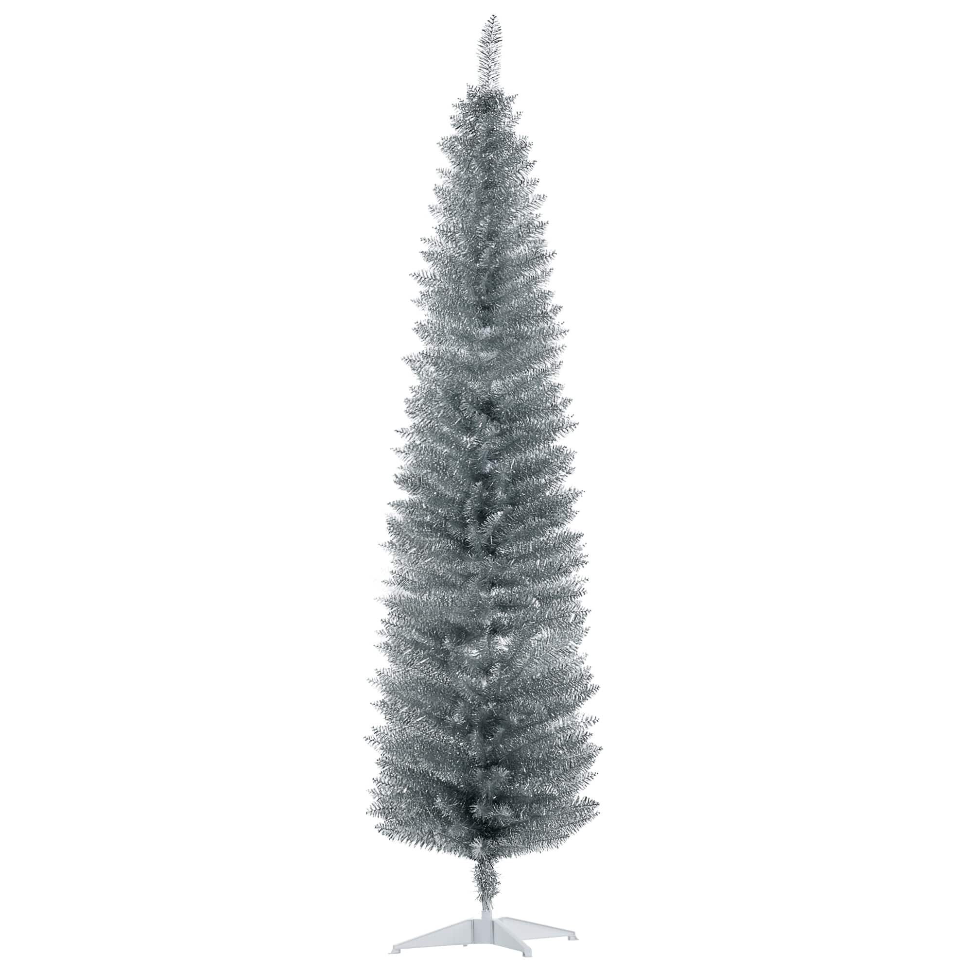 Homcom - Artificial Pencil Christmas Tree, Slim Xmas Tree with 499 Realistic Branch Tips and Plastic Stand - Silver