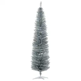 Homcom - Artificial Pencil Christmas Tree, Slim Xmas Tree with 499 Realistic Branch Tips and Plastic Stand - Silver