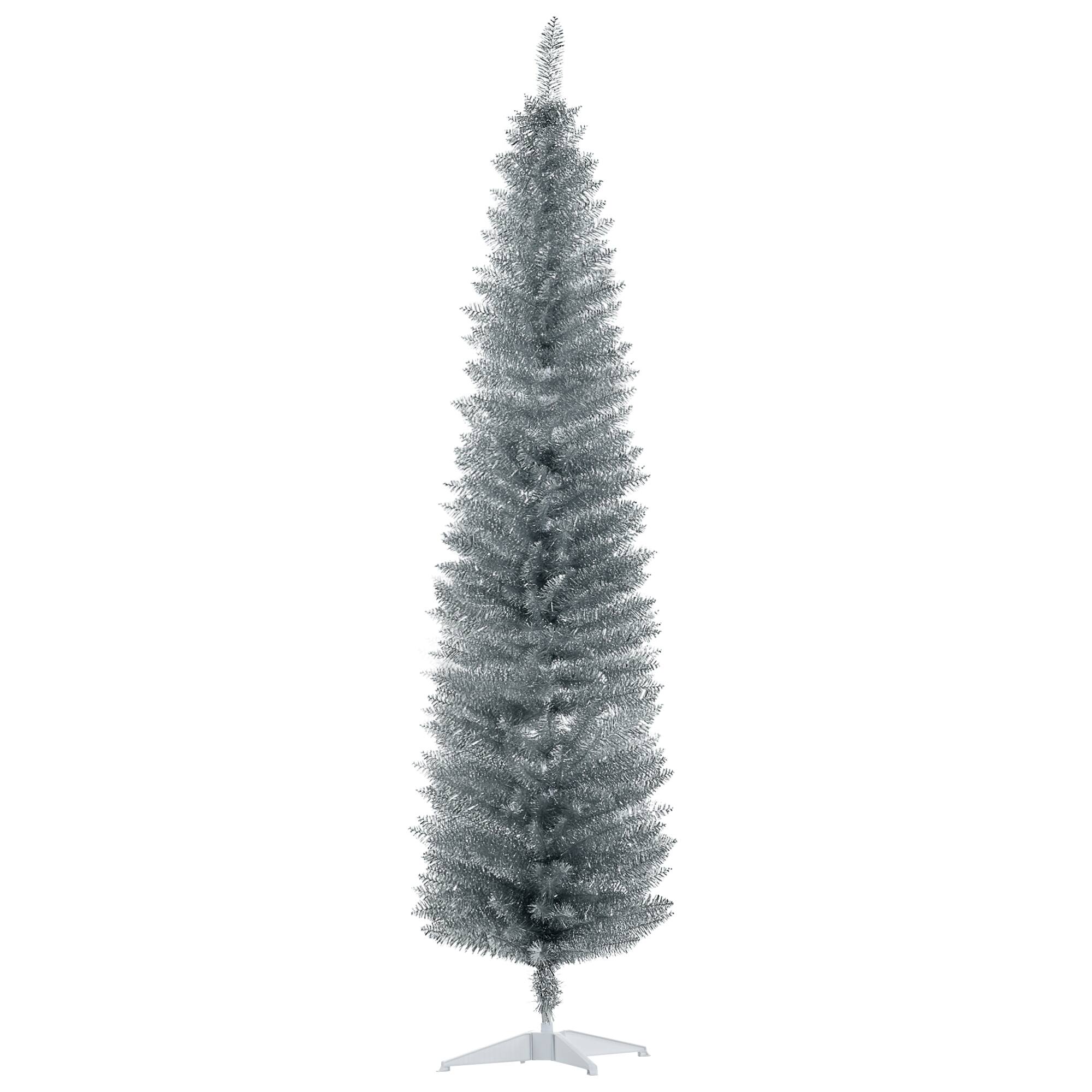 Homcom - Artificial Pencil Christmas Tree, Slim Xmas Tree with 499 Realistic Branch Tips and Plastic Stand - Silver