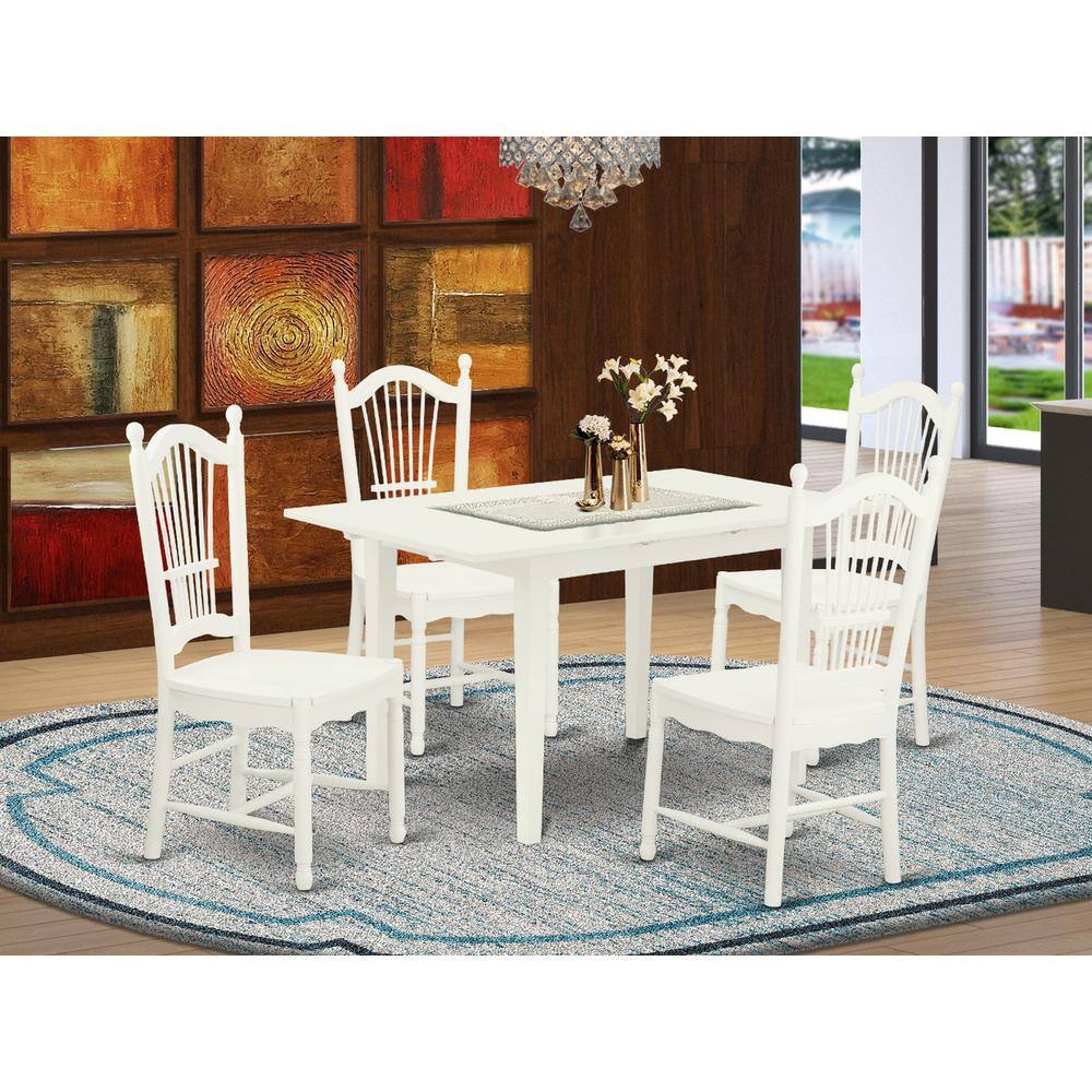 Back. East West Furniture - Dining Table- Dining Chairs - Brown.