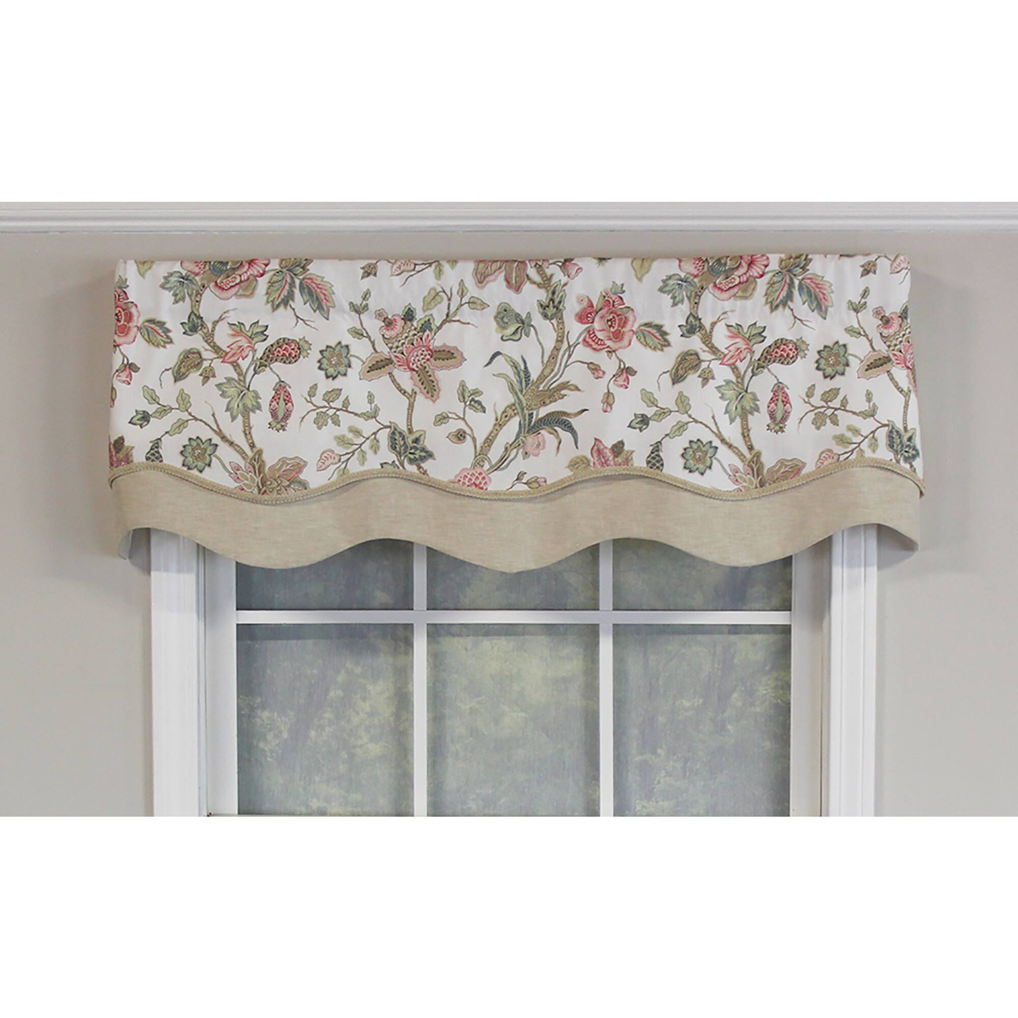 Angle. RLF Home - RLF Home Gianna Glory Valance Natural. 3" Rod Pocket, Layered, Trimmed. 50" x 16" - Natural.