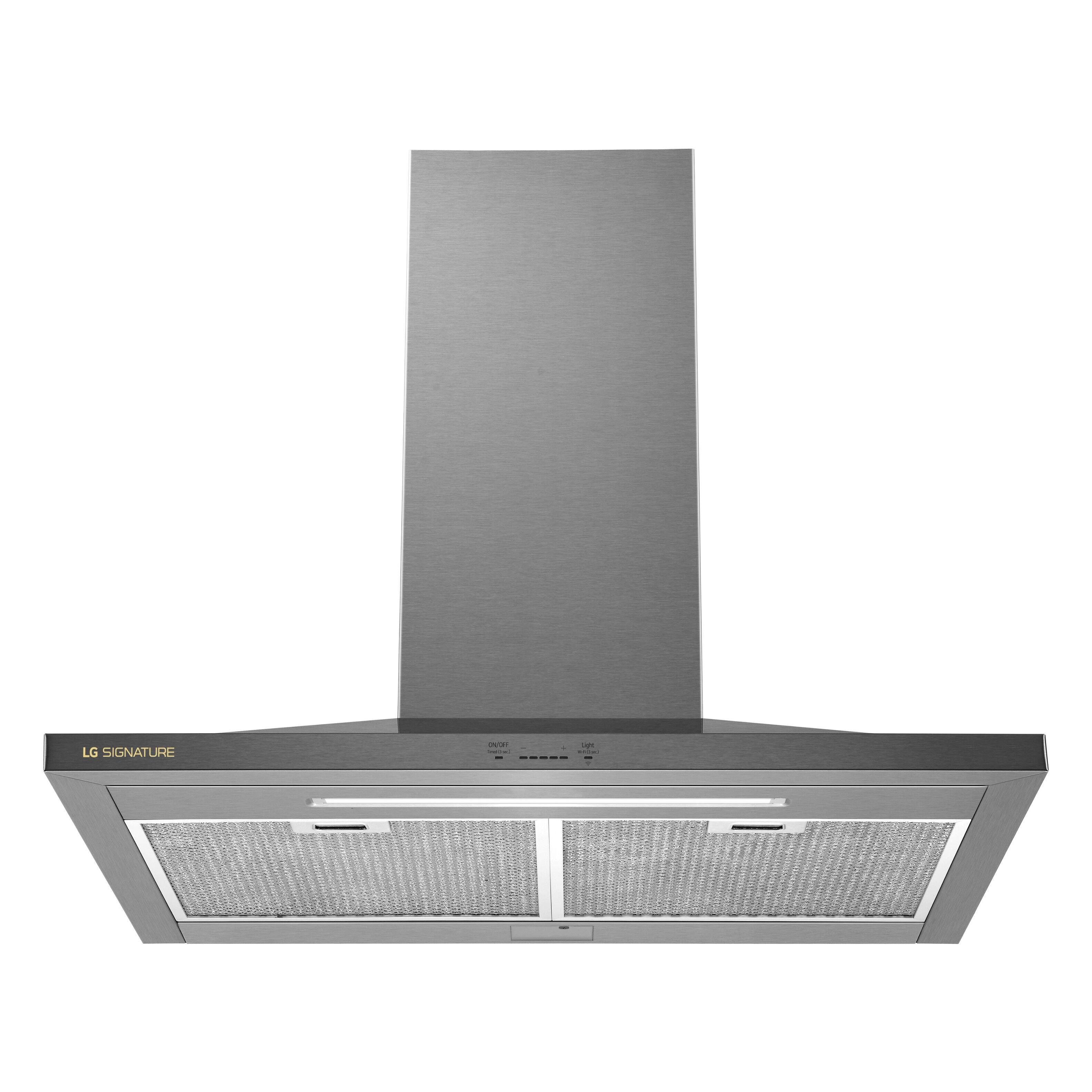 Alt View 3. LG - SIGNATURE 36-in Externally Vented Wall Mount Smart Range Hood - Stainless Steel.