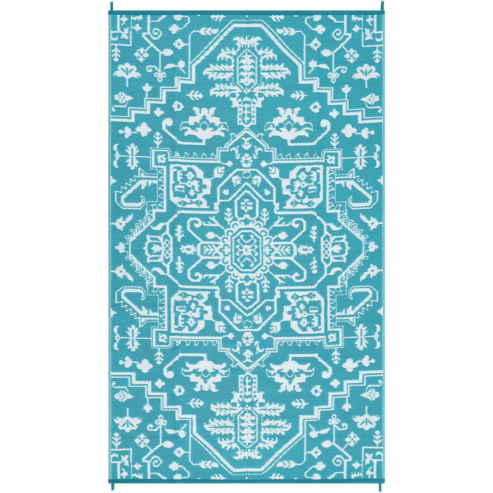 Front. GAOMON - Medallion Outdoor Area Rug Stain Resistant Waterproof UV Resistant Lightweight Carpet for Balcony Picnic Beach Vacation - Light Blue White.