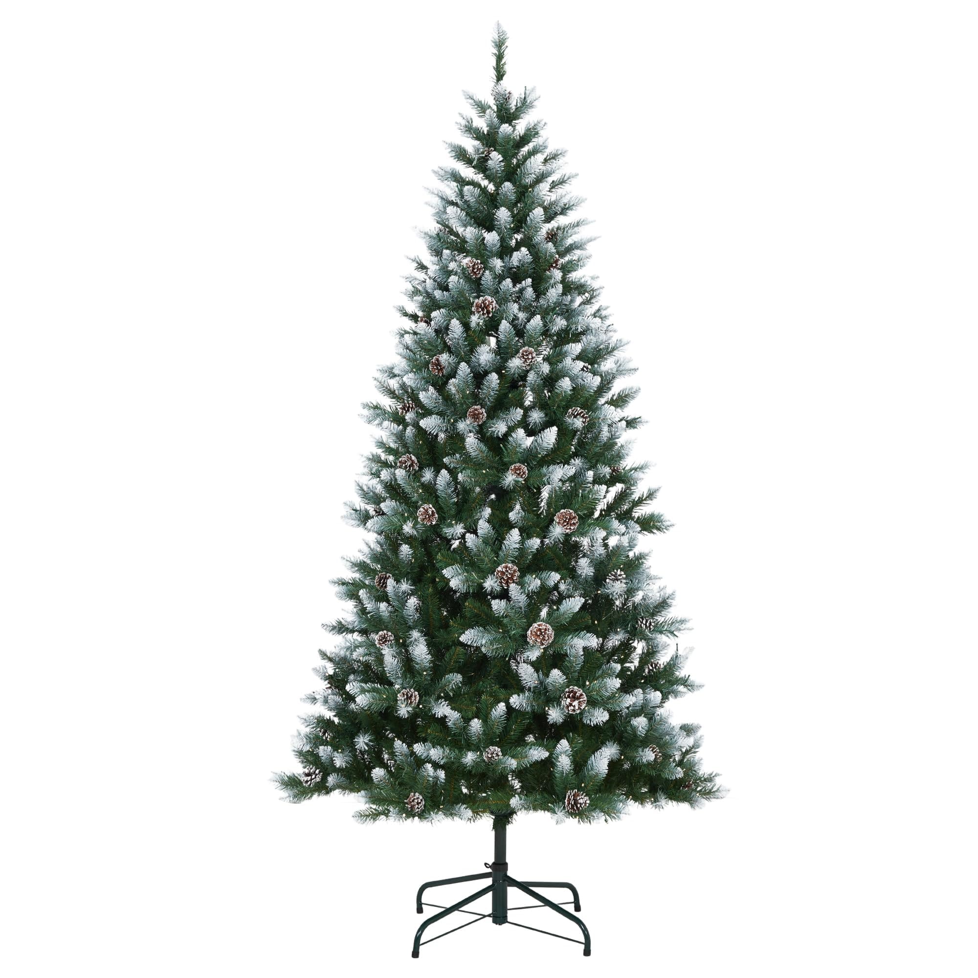 Qeetex - 7.5FT Christmas Tree, 500 Realistic Branch Tips,with 200 LED Lights, Metal Stand for Home, Office & Party Decorations - Green