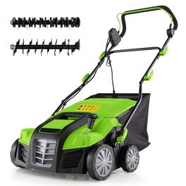 Costway - 16-Inch Electric Dethatcher & Scarifier 15A 2-In-1 Lawn Dethatcher - Green