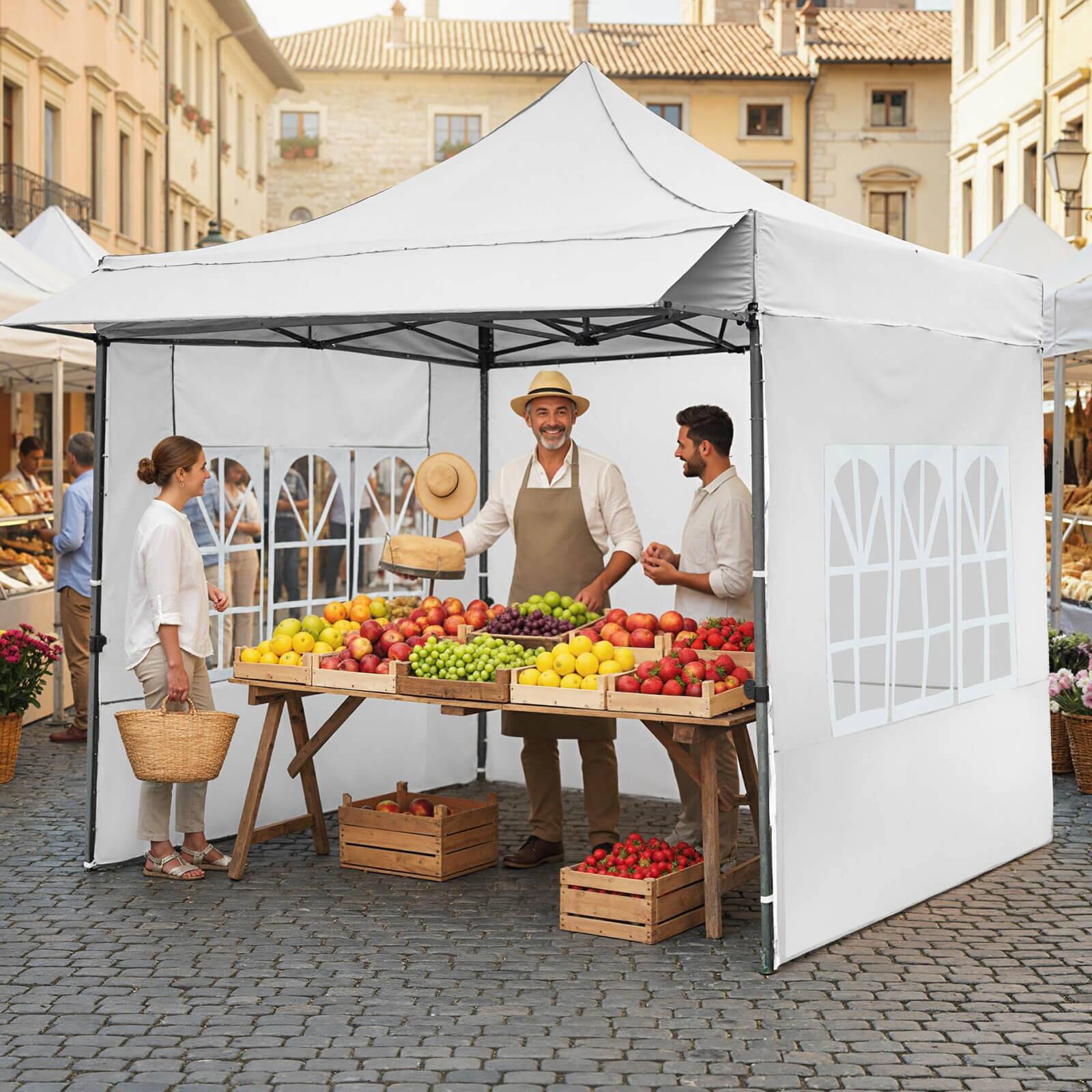 Alt View 1. Costway - Costway 10 x 10 FT Pop up Canopy Tent with Sidewalls & Awning, Wheeled Bag, Sandbags, Stake - White.