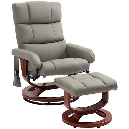 Front. Homcom - Electric Faux Leather Recliner with Ottoman,10 Vibration Points - Grey.