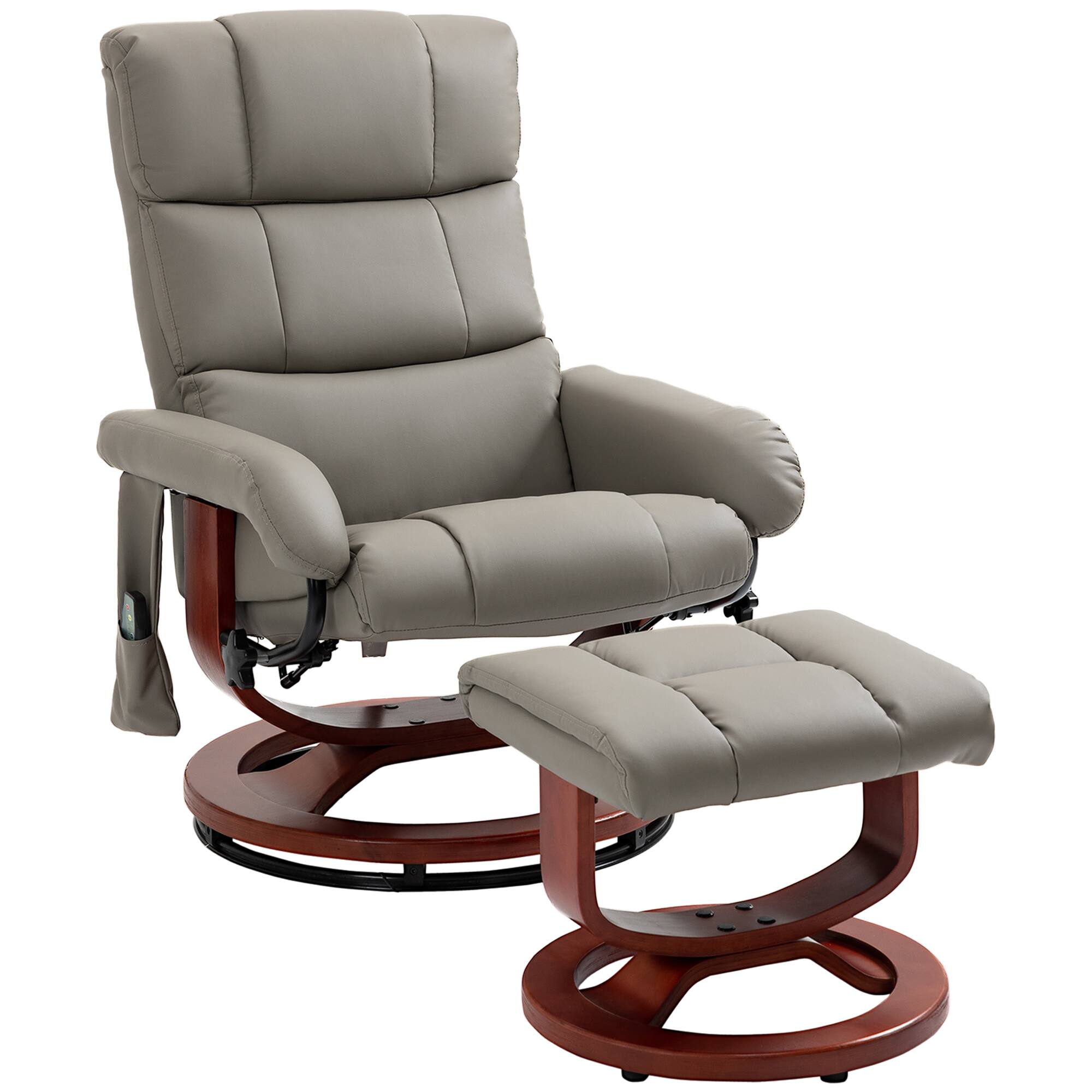 Front. Homcom - Massage Recliner with Ottoman, Swivel Recliner, Footrest, Faux Leather, Remote, 10 Vibration Points - Grey.
