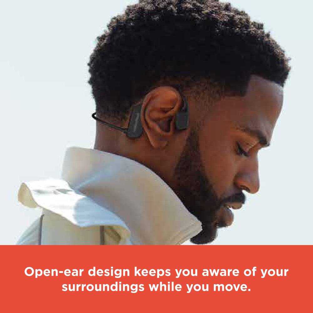 Open-ear design keeps you aware of your surroundings while you move.