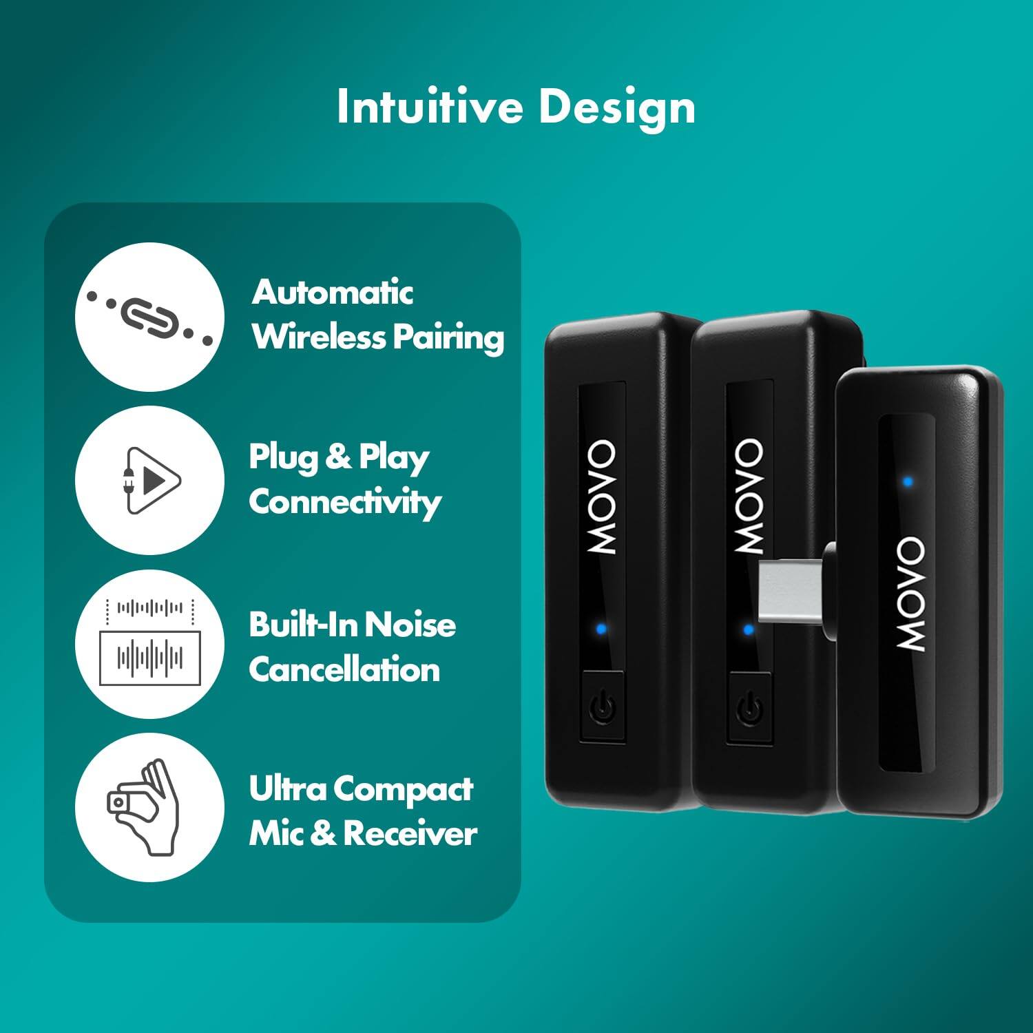 Intuitive Design

- Automatic Wireless Pairing
- Plug & Play Connectivity
- Built-In Noise Cancellation
- Ultra Compact Mic & Receiver