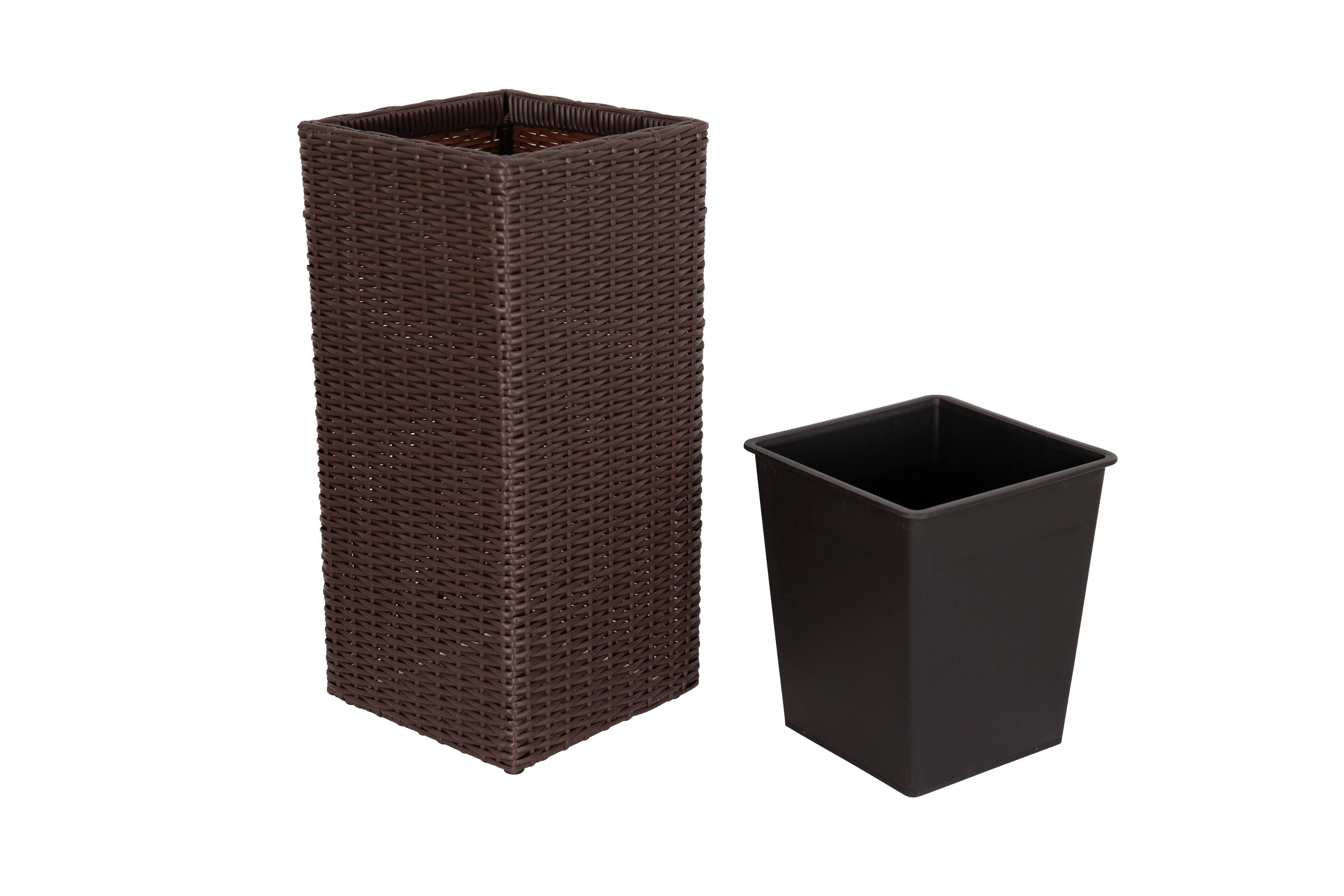 Alt View 2. Balkene Home - Tall Planter and Sierra Square Wicker Planter Set of 2 - Modern Outdoor Planters for Patio, Balcony, or Garden - Brown.