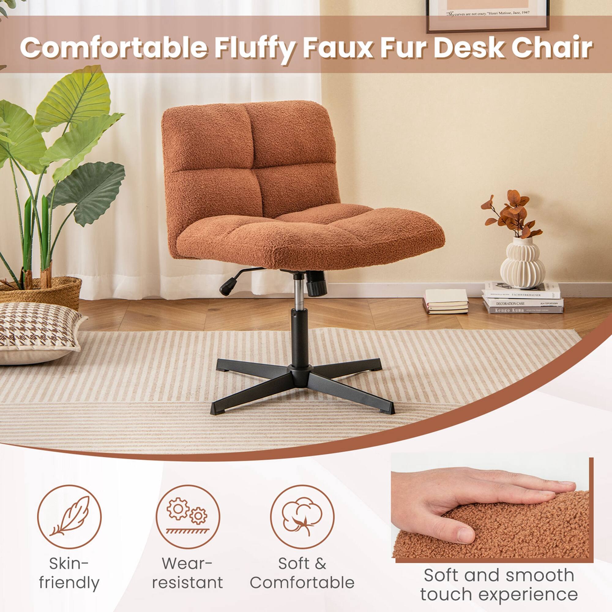 Comfortable Fluffy Faux Fur Desk Chair: Skin-friendly, wear-resistant, comfortable, and soft touch experience.