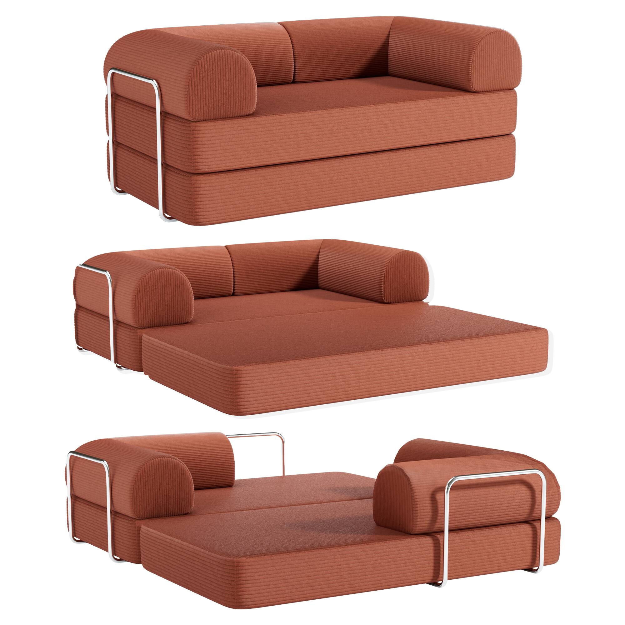Left. KERDOM - 62'' Wide Corduroy Sleeper Sofa Bed, Convertible Loveseat Sofa With Pull-out Bed, Foldable Spliced Block Lounge Couch - Pumpkin Brown.