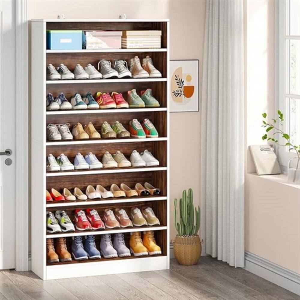 Angle. Hivvago - 9 Tier White/Brown Wood Shoe Storage Cabinet, Holds Up To 45 Pairs - White/Brown.