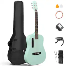 Winado - 38 Inch Steel-String Acoustic Guitar Kit for Beginners Includes Picks,Extra Strings,Capo,Gig Bag,Strap & Wrench - Green
