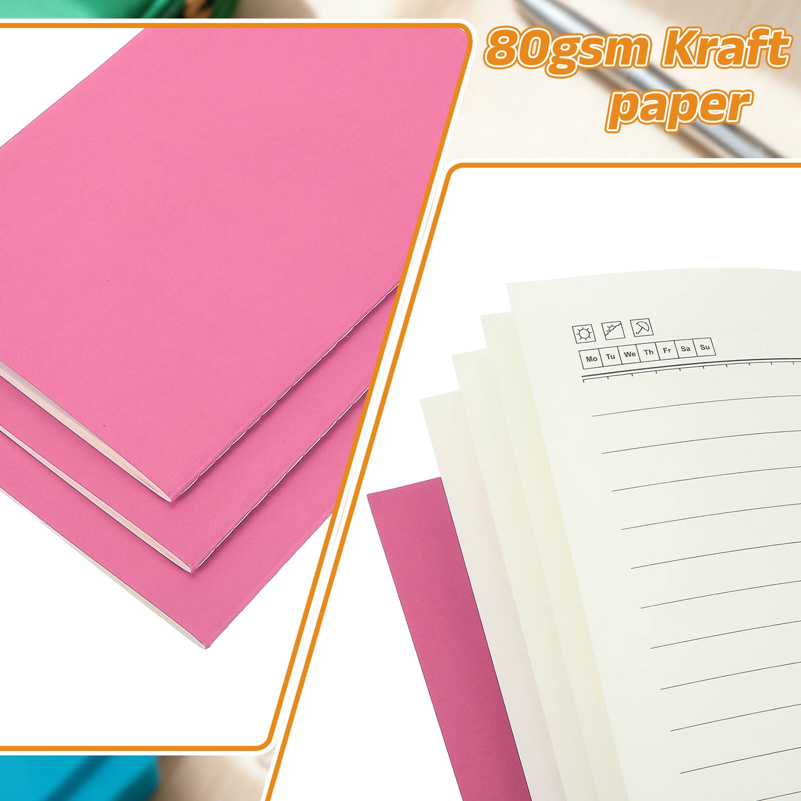 Unique Bargains 3pcs A5 Notebook, Pocket Kraft Memo Notepads Wide Ruled ...