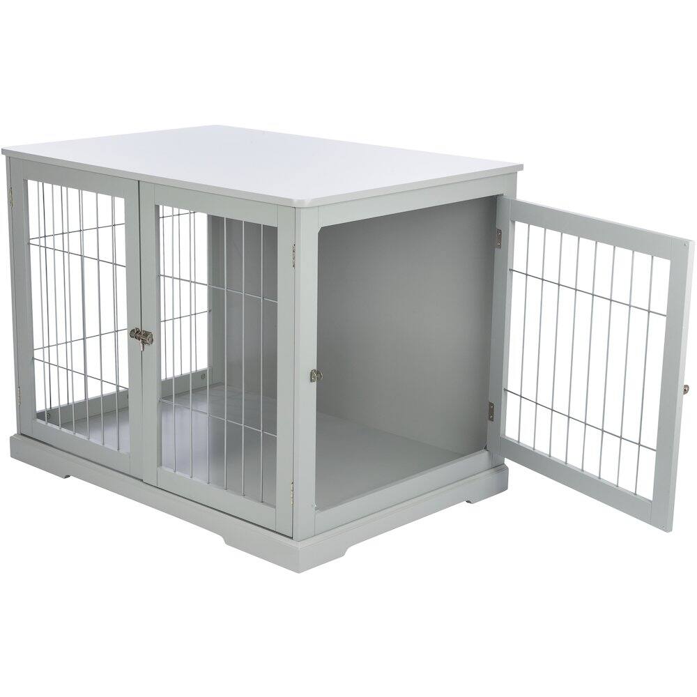Alt View 2. TRIXIE - Dog Crate, Wooden Indoor Kennel Furniture for Dogs Up to 66 lb - Gray.