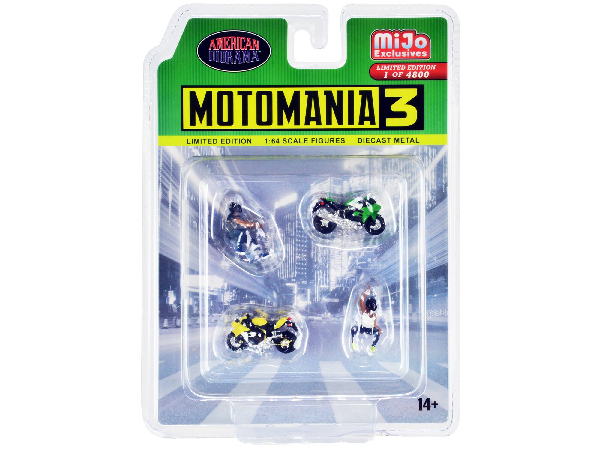 AMERICAN DIORAMA  
MOTOMANIA 3 LIMITED EDITION 1 OF 4800  
1:64 SCALE FIGURES DIECAST METAL  
14+