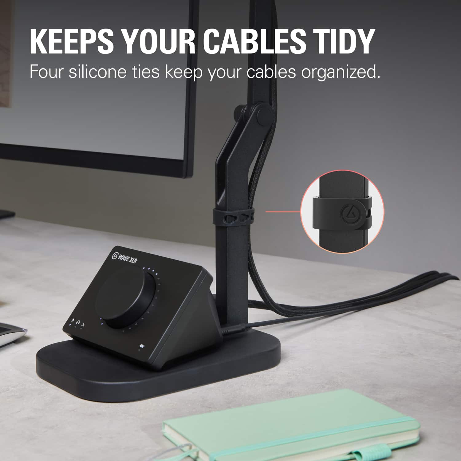Keeps Your Cables Tidy: Four Silicone Ties Keep Your Cables Organized.