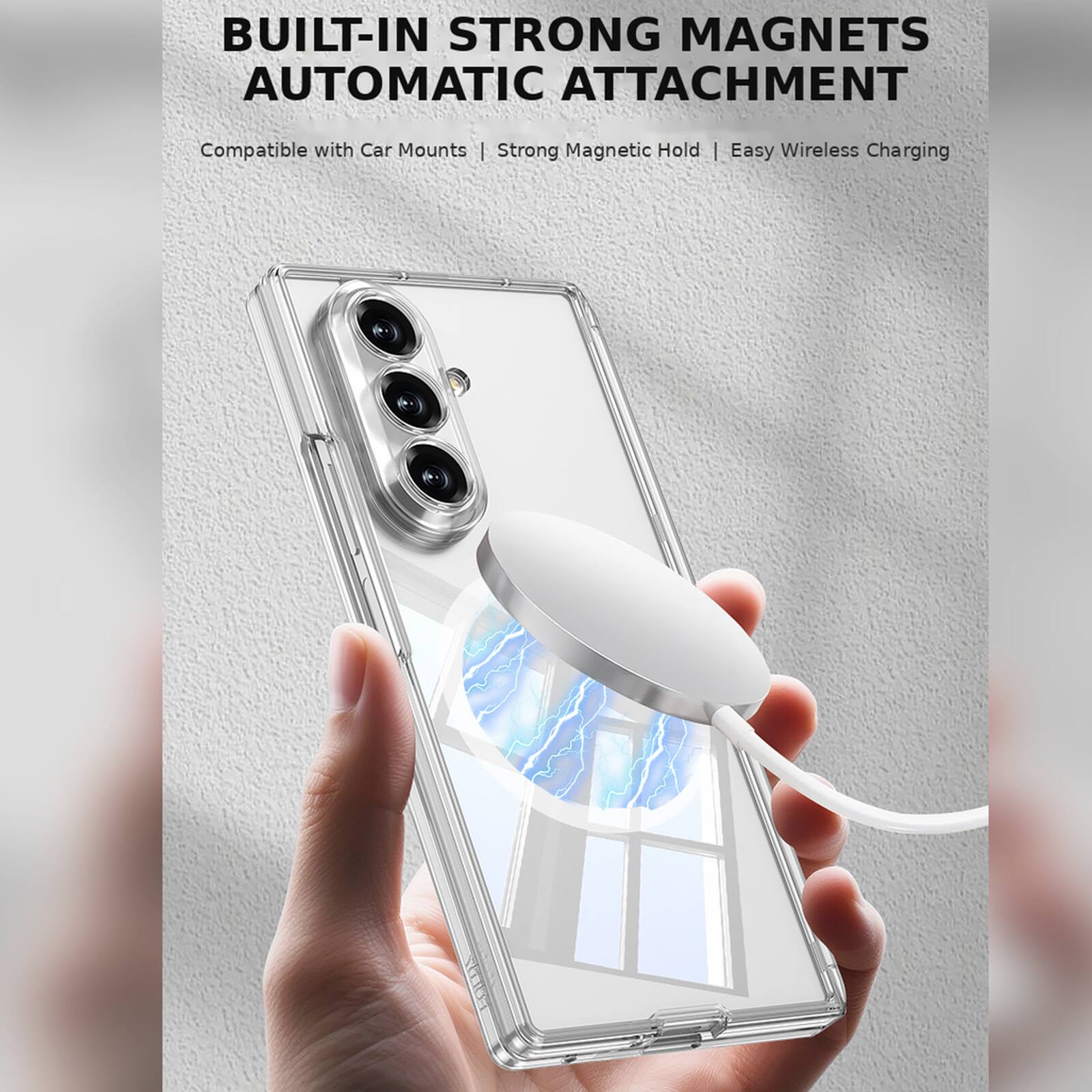 BUILT-IN STRONG MAGNETS AUTOMATIC ATTACHMENT

Compatible with Car Mounts | Strong Magnetic Hold | Easy Wireless Charging